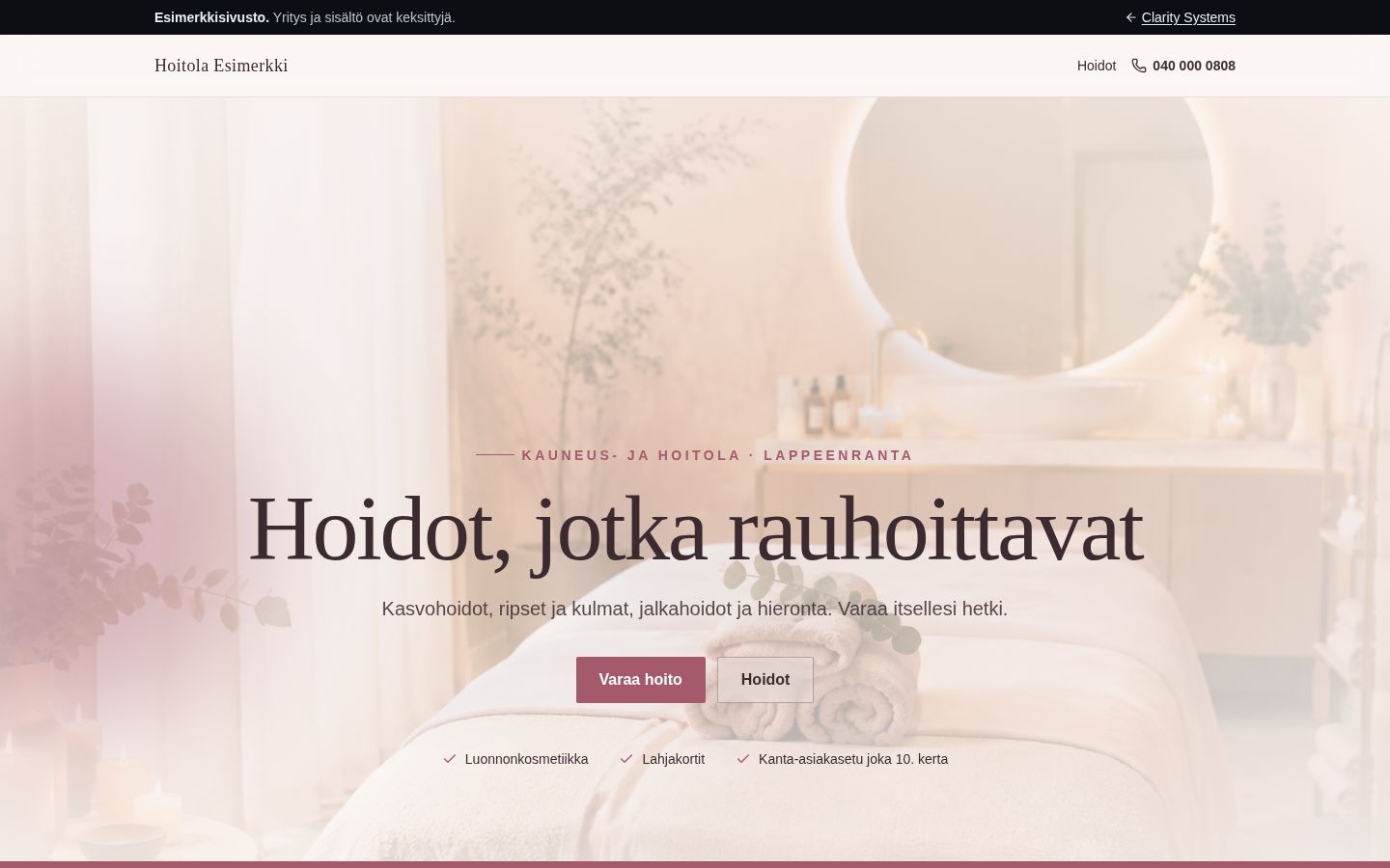Kuvakaappaus: Hoitola Esimerkki