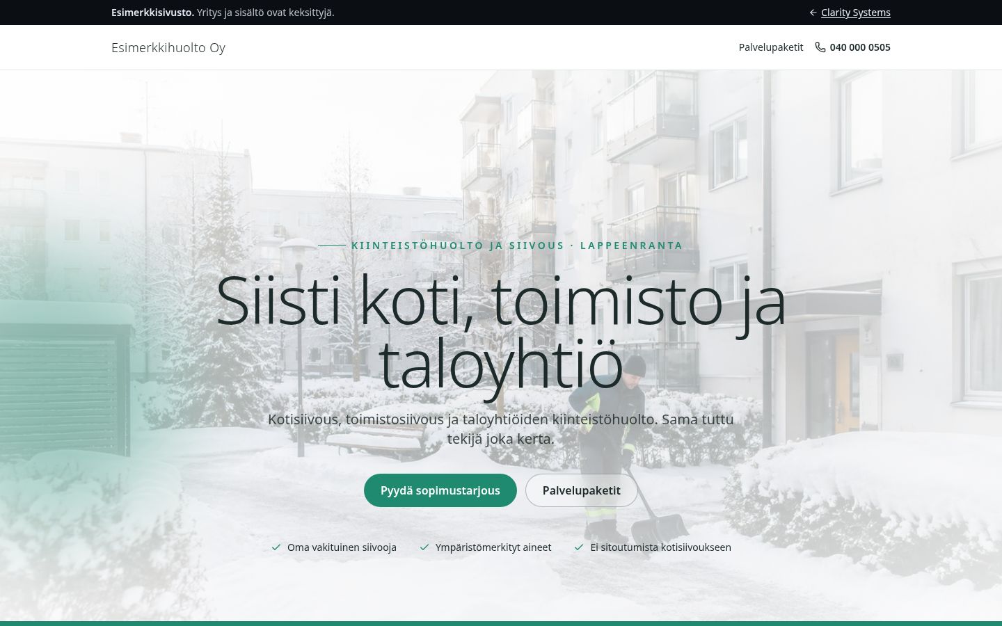 Kuvakaappaus: Esimerkkihuolto Oy