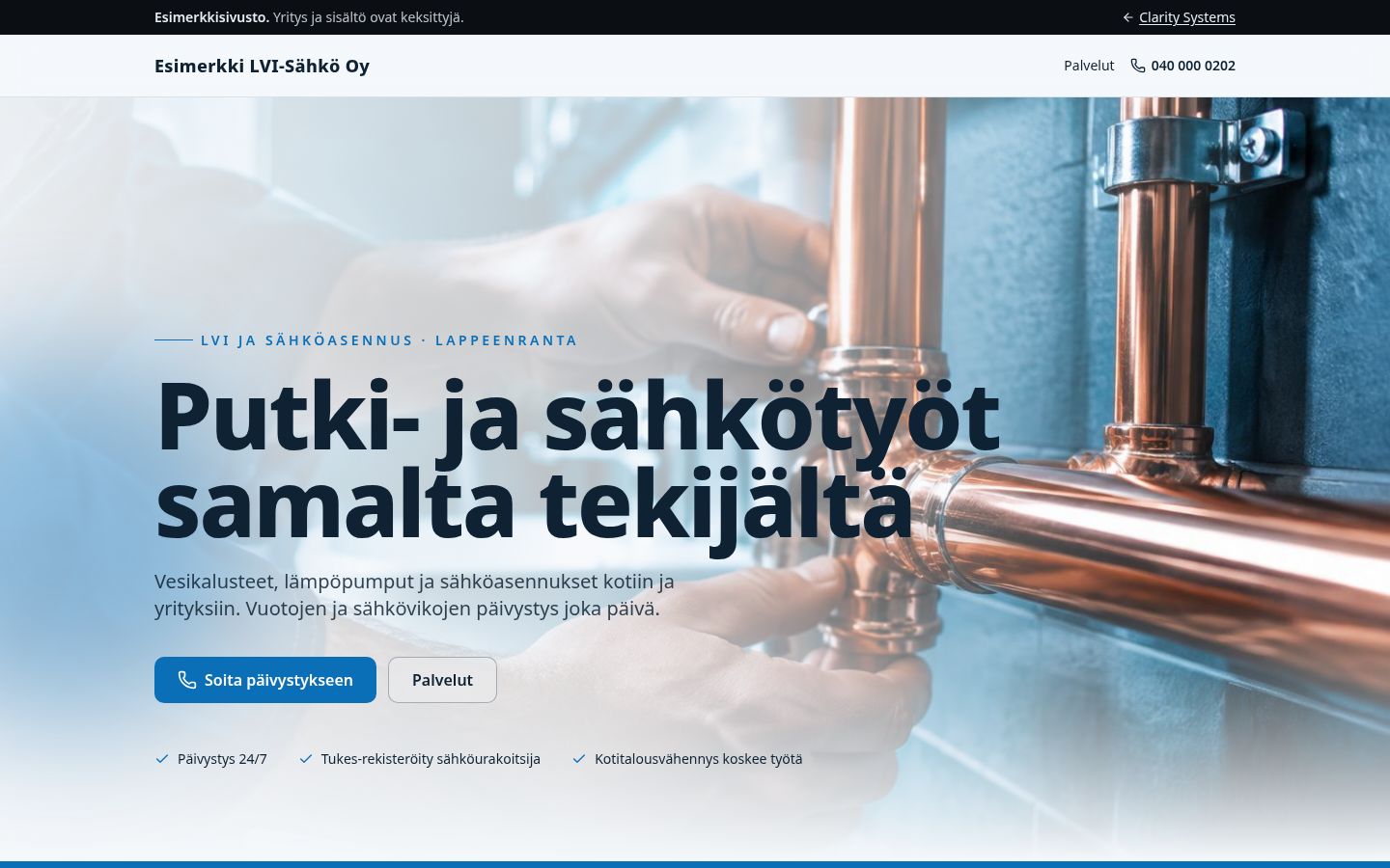 Kuvakaappaus: Esimerkki LVI-Sähkö Oy